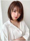 大人かわいい ワンレンボブ 前下がりボブ うぶバング ベージュ