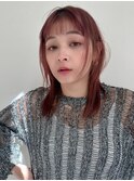 ワイドバング　顔周りレイヤー　ピンクブラウン　デザインカラー