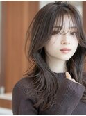 大人かわいい前髪セシルカットココアブラウンフリンジウェーブ