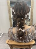 リボンとパールの編みおろし