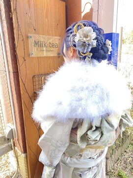 ヘアーガーデンミルクティー 新潟大学前店(Hair garden Milk tea) 編み込みアップスタイル×振袖着付け