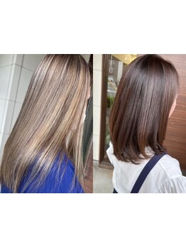 当店オリジナルの「アミポリスカラー」でカラー成分と髪質改善成分を髪の毛の芯まで届け髪が健康に◎