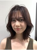 フレアミディアム くびれヘア レッドベージュ 透明感カラー