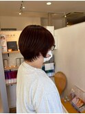 丸みショート×ピンクブラウン