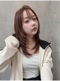 ミディアムレイヤーカットオレンジブラウンベージュ髪質改善渋谷