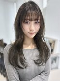 ロングレイヤーオリーブカラー顔周りレイヤーカット