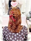 地毛お花ハーフアップ