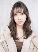 セミロングレイヤー/ひし形レイヤー/ゆる巻き/シースルーバング
