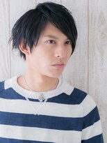 理容ハンサム 戸田公園店&nbsp;流しバングの七三分けネイビーブラックラフフェザーF戸田公園