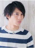 流しバングの七三分けネイビーブラックラフフェザーF戸田公園
