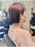 切りっぱなしボブ/ショートボブ/ピンクブラウン/髪質改善