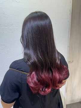 アジールヘア 池袋東口店(agir hair) ブリーチグラデーションレッドカラー巻き髪池袋