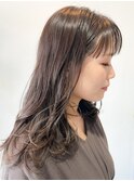 大人可愛い薄めバングモテ髪マロングレージュ