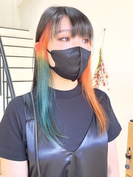 ノア(noa.) オレンジ×ターコイズ 夕暮れインナーカラー