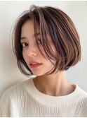 センタパートボブ_レイヤー韓国ヘア顔周りブリーチなしカラー