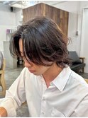 ・スパイキーショートブルーブラックフェザーパーマサーフカール