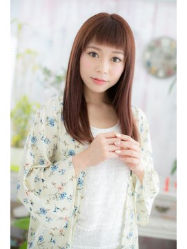 ミック ヘアアンドメイク アップ 駒込店(miq Hair&Make up) 眉上バング大人ガーリーパールラベンダーエアストレートロングc1