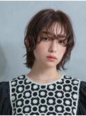 ニュアンスウルフパーマくせ毛風パーマ暖色系カラーワインレッド