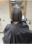 バレイヤージュ、ハイライト、レイヤーロング、グレーベージュ