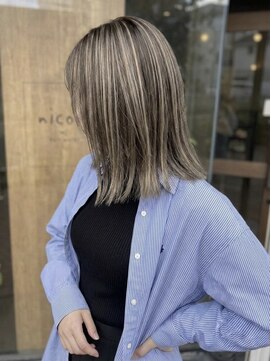 ニコリヘアワークス(nicori hair works) セミロング×ハイライト×ストレート1