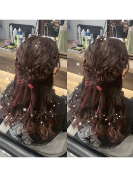 ヘアセット アリエス 新宿駅前店(aries) お花3つのハーフアップ