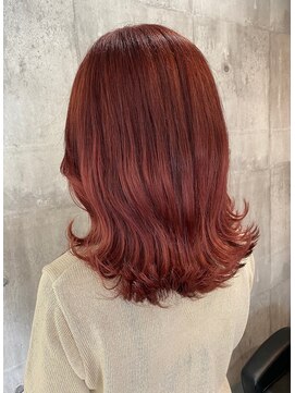 エンリッチヘア(enrich hair) 韓国人風外ハネロブ×レッド　ハイ透明感カラー