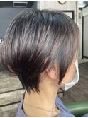 大人可愛い20代30代40代黒髪前下がり小顔ショート◎