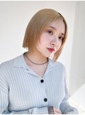 くすみベージュボブルフワンレン秋色オリーブカラー_F30427