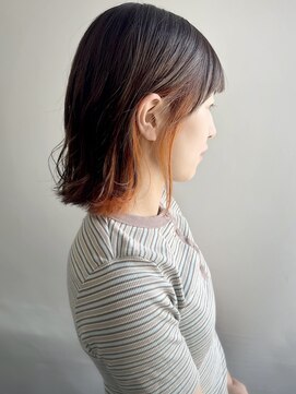 エル セルカ 高田馬場(el CERCA) ナチュラル外ハネボブ×ペールオレンジインナーカラー