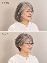 aptas 青山/表参道 白髪染め/白髪ぼかしハイライト/ボリュームアップエクステ 60代の大人ショート|表参道・青山