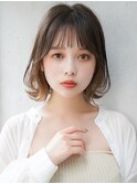 ショコラベージュ ボブルフ  ベビーバング カール くびれヘア