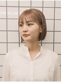 ボブ ホワイトグレージュ デジタルパーマ チェリーブラウン