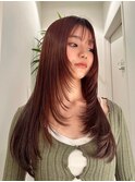 ロングレイヤー/顔まわりレイヤー/シャギーレイヤー/暖色