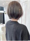 福山市美容室Caary夏カラー透明感グレージュ切りっぱなしボブ