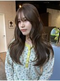 福井透明感カラーブラウン韓国レイヤーくびれヘア顔周りカット