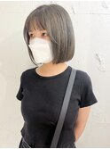 "久保田"オリーブグレージュカラーぷつっとボブ前髪カット