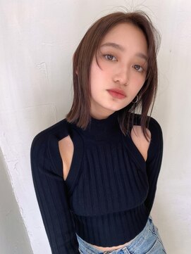 ポーチバイハニー オモテサンドウ(PORCH by HONEY omotesando) 外はねボブ　切りっぱなし　かき上げ　ベージュブラウン