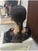 タイト編みおろし結婚式ヘアお呼ばれヘア