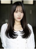 アプリコットオレンジベージュシースルーぱっつん前髪