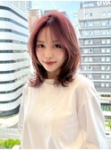 くびれヘアアプリコットオレンジハイライトカラーウルフカット