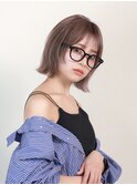 小顔外ハネボブダークアッシュ大人ガーリー似合わせカット