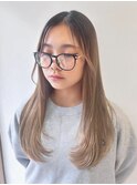 ミディアムヘア暗めカラーデザインカラーフェイスフレーミング