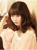 ☆かわいいセミディ☆グロスブラウン☆ふわふわスタイル☆【池袋
