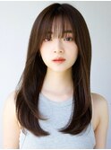 レイヤーカットレイヤーロングヌーディベージュアースカラー