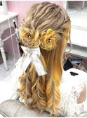 3連お花のハーフアップ