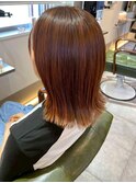 オレンジベージュ 外ハネミディアム ストレート 髪質改善