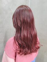 テトヘアー(teto hair) ピンクカラー　赤　暖色カラー　ブリーチなし　韓国ヘア　くびれ