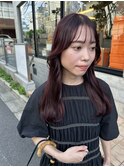カシスレッド/ロング/サイドバンクヘア/透明感カラー/髪質改善
