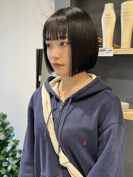 ラミエバイメルト 下北沢(lamie by melt) 切りっぱなしボブ自毛風カラー暗髪フルバングワイドバング黒髪