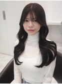 12350艶髪アッシュブラックグレージュ韓国風巻きレイヤーカット